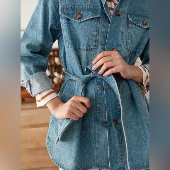 Marea By Liz Joy DENIM UTILITY JACKET - VINTAGE WASH SZ M - Picture 5 of 12